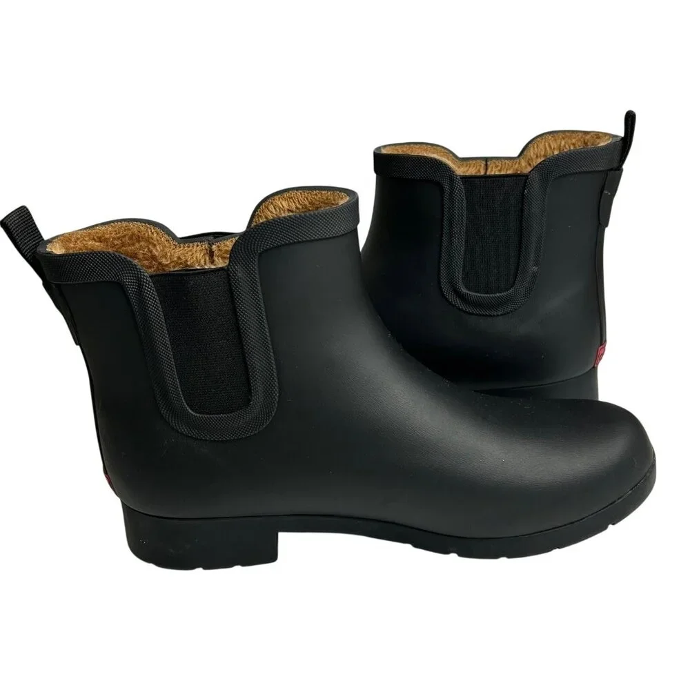 Chooka Womens 9 Waterproof Chelsea Bootie Plush Lined, Slip-On Rain Ankle Boots
